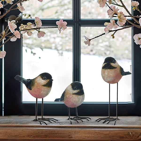Tall Chickadee Bird Decor, Set of 3