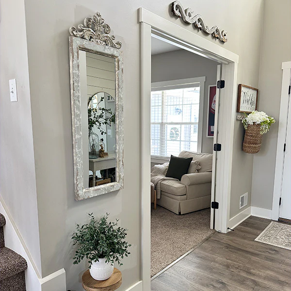 Hand-Carved Distressed Wooden Ornate Mirror