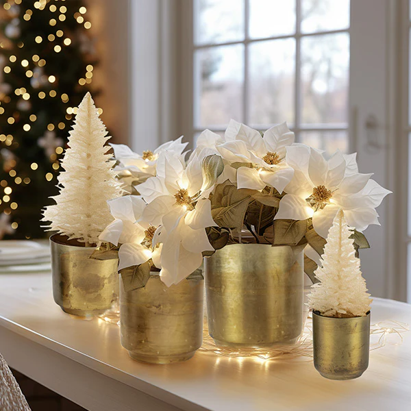 Aged Brass Metal Planters, Set of 4