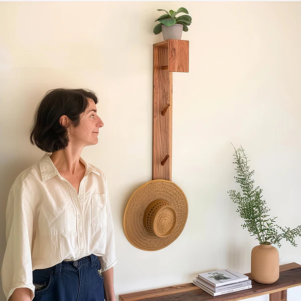 Natural Wood and Metal Wall Mounted Coat Rack