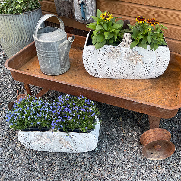 Antiqued Finish Pumpkin Carriage Planters, Set of 2