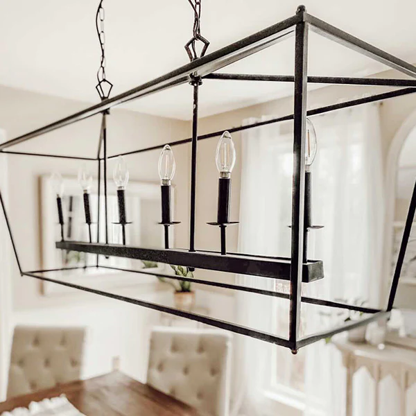 HUGE 6 Light Metal Framed Chandelier