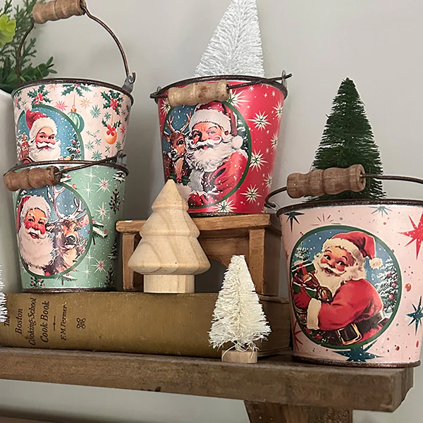 Nostalgic Santa Buckets with Handles, Set of 5