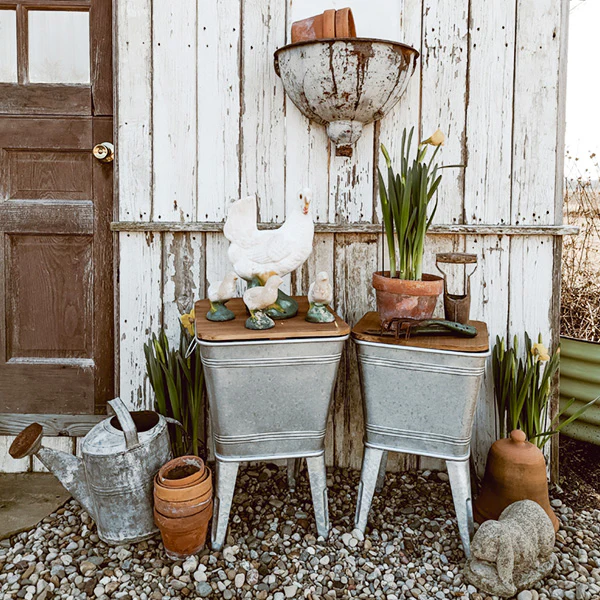 Metal Planter Basin Tables, Set of 2