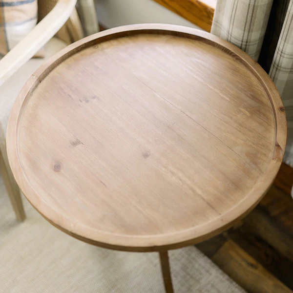 Round Wood Side Table with Spindle Base