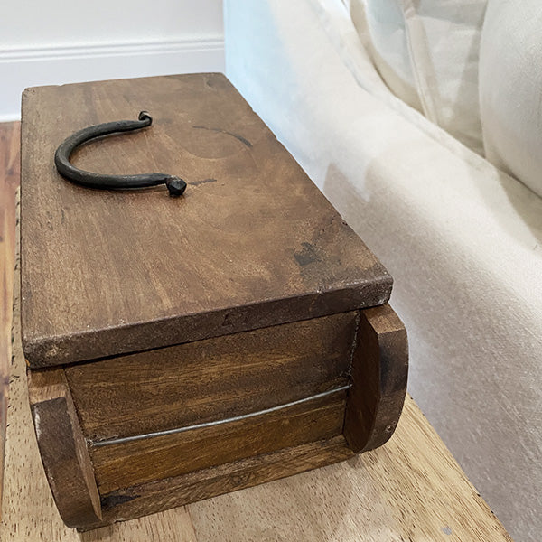 Repurposed Antique Wooden Brick Mold with Lid, Set of 2