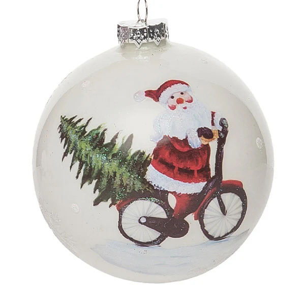 Glass Christmas Bike Riding Ornaments, Set of 2