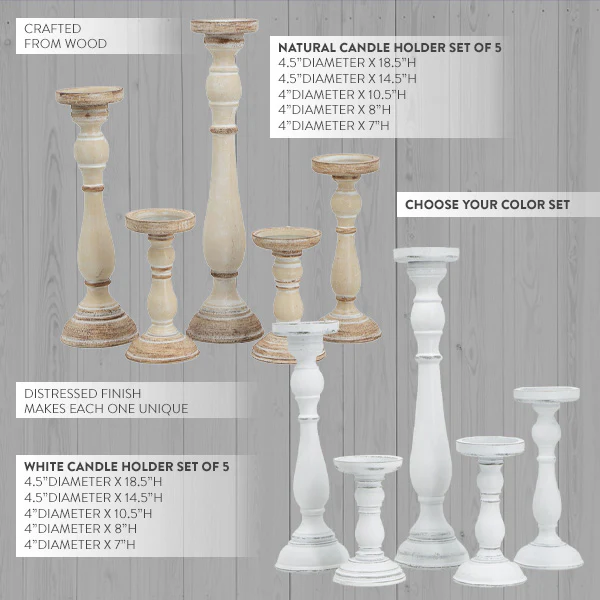Chunky Hand Carved Wood Candle Holders, Set of 5 | Choose Your Color