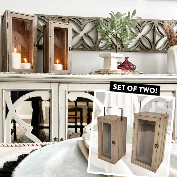 Rustic Wood and Glass Lanterns, Set of 2