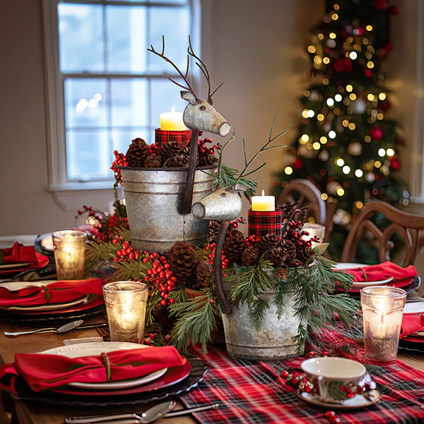 Metal Christmas Planters, Set of 2