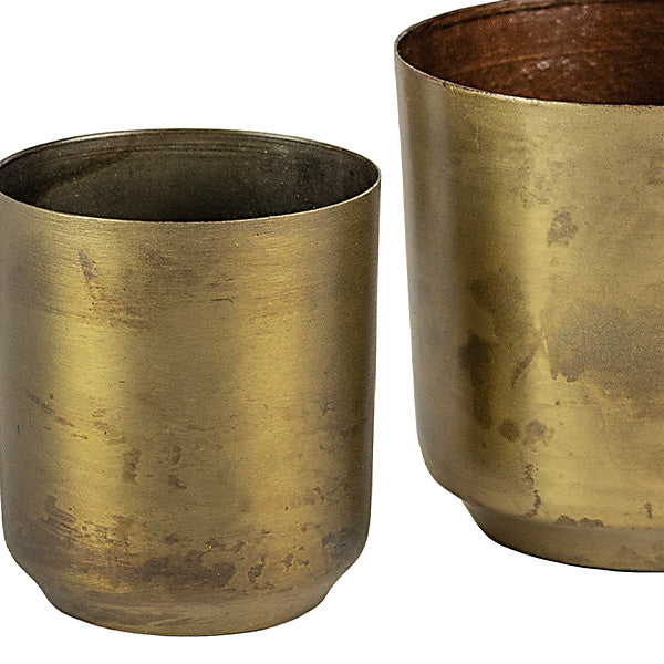 Aged Brass Metal Planters, Set of 4