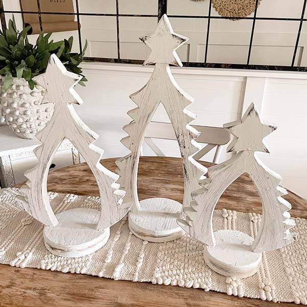 Wood Carved Tree Candle Holders, Set of 3