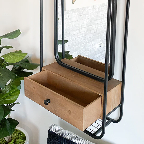 3-in-1 Industrial Wall Mirror with Storage