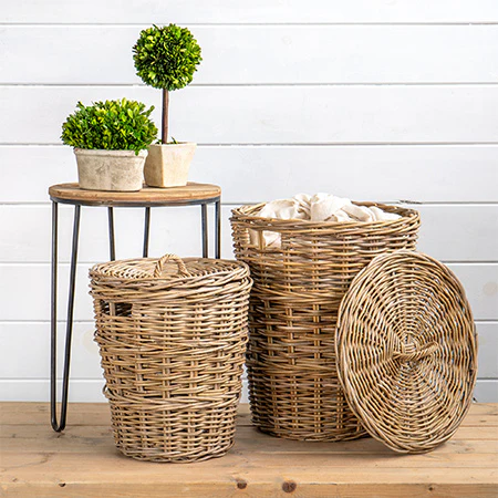 Round Rattan Storage Basket with Lids, Set of Two