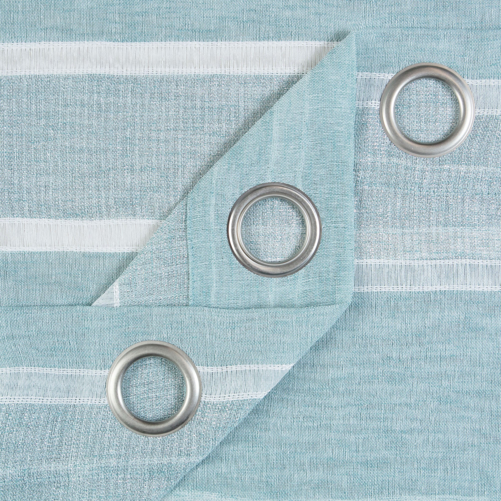 Shimmer Stripe Faux Linen Sheer Grommet Curtains