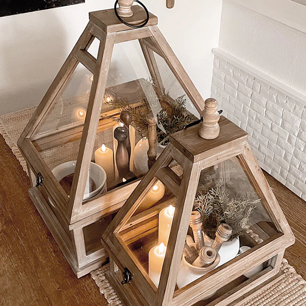 Wood Lantern Terrariums, Set of 2