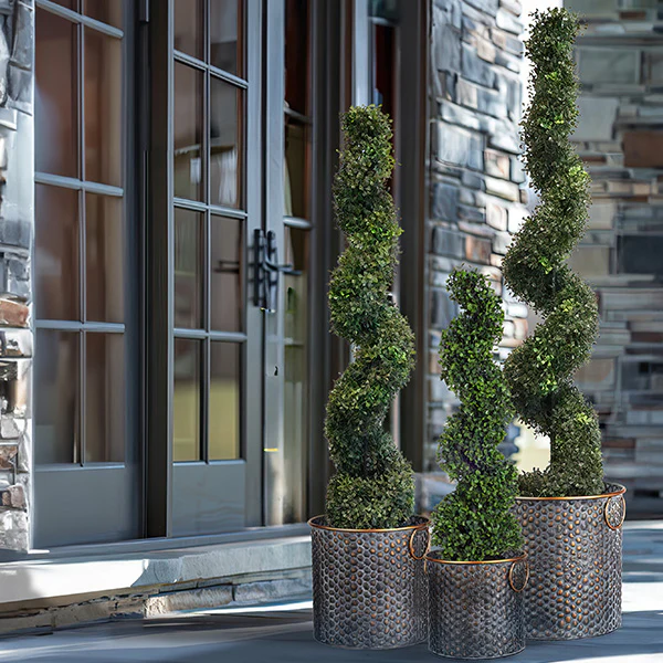 Artificial Spiral Boxwood Topiary Tree in Pot, Choose Your Size