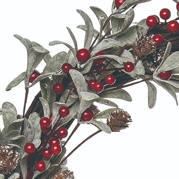 22 Inch Red Berry & Lambs Ear Wreath