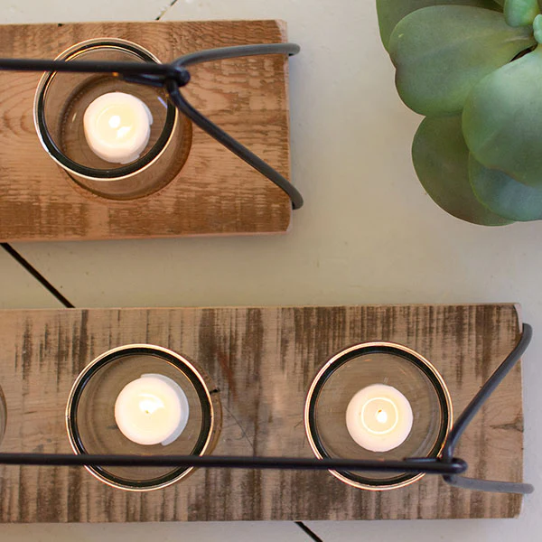 Wood and Metal Candle Trays, Set of 3