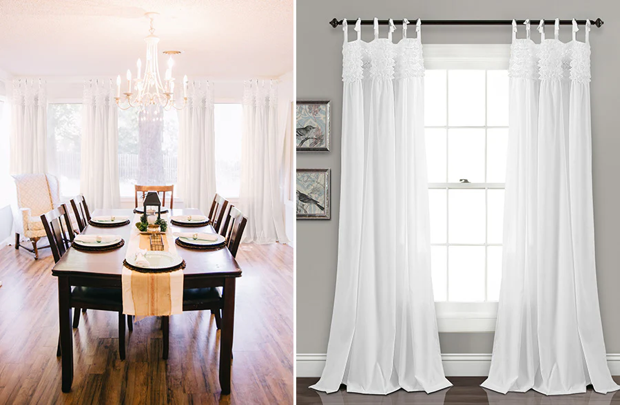 Tie-Top Frill Window Curtain Panel, Set of 2