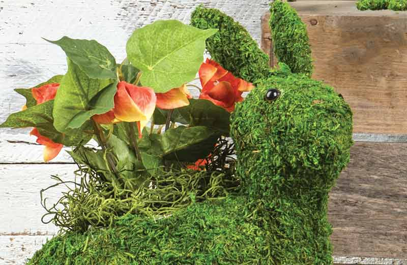 *LARGE* Bunny and Frog Moss Covered Planter