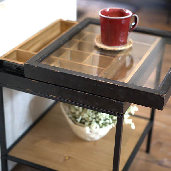 Vintage Inspired Letterpress Accent Storage Table with Sliding Top