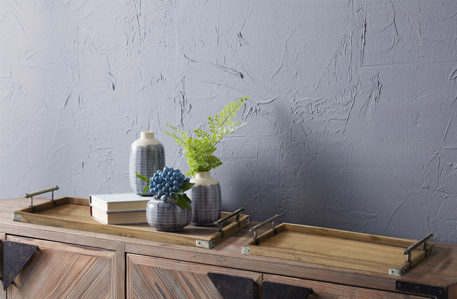 LARGE Natural Wooden Serving Trays with Handles, Set of 2