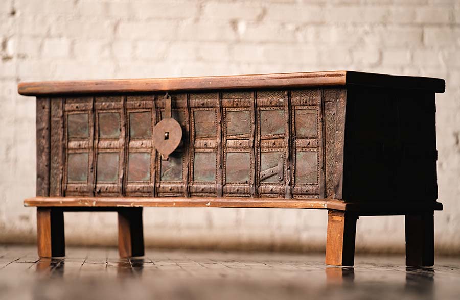 Antique Iron Panel Storage Coffee Table