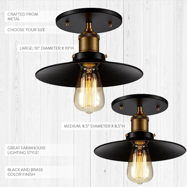 Metal Edison Industrial Ceiling Light, Pick Your Size