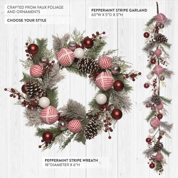 Peppermint Striped Artificial Christmas Arrangements, Choose Your Style
