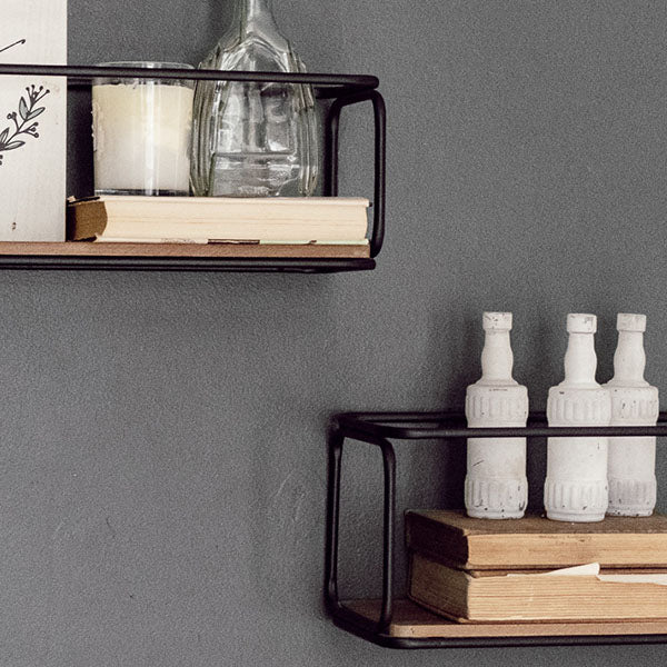 Industrial Metal Framed Wall Shelves, Set of 2