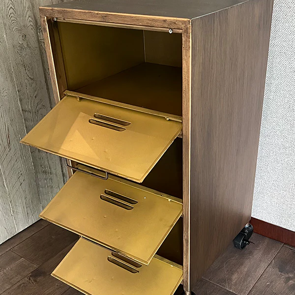 Rustic Rolling Iron Cabinet with Fold Out Cubbies