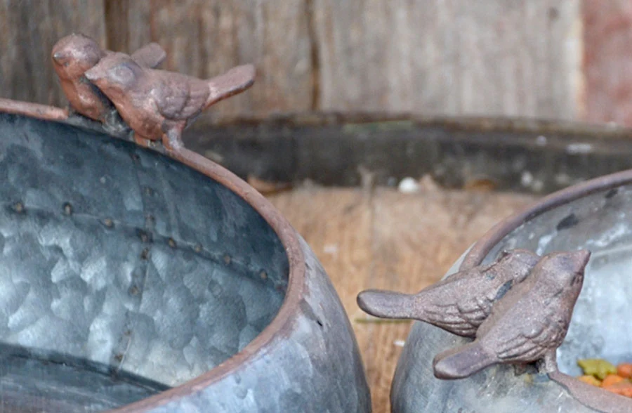 Galvanized Metal Nesting Bowls with Bird Accents, Set of 2