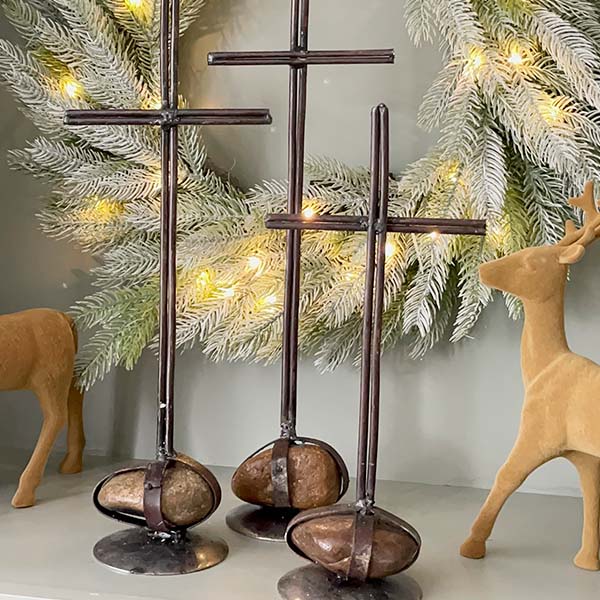 Reclaimed Rustic Metal Crosses, Set of 3