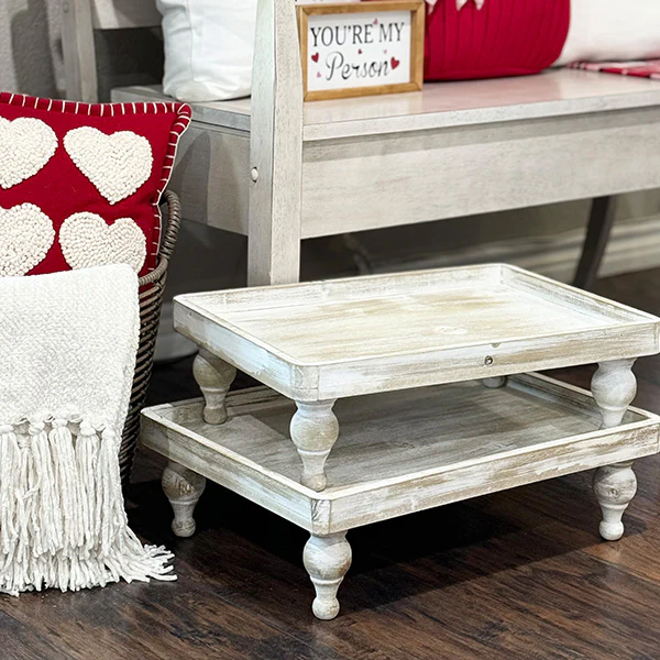 Distressed Wood Trays with Turned Legs, Set of 2