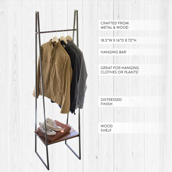 72 Inch Industrial Farmhouse Coat Rack with Shelf