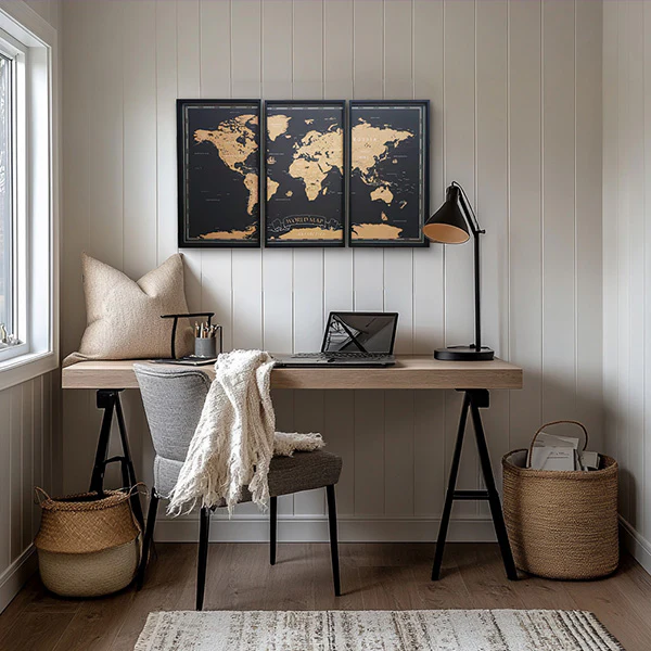 Wood Framed World Map Wall Art, Set of 3