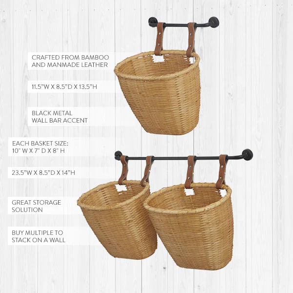 Farmhouse Bamboo Basket Wall Shelf, Pick Your Size