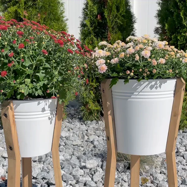 Standing Enamel Planter Buckets, Set of 2