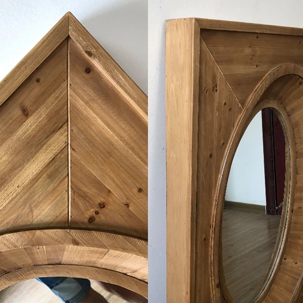 Aged Wooden Framed Oval Mirror