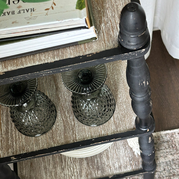 3 Tiered Distressed Black Spindle Shelf