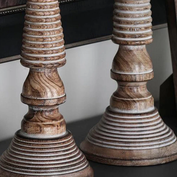 Mango Wood Pillar Candle Holders, Set of Three