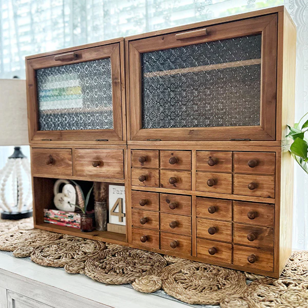 Rustic Wooden Tabletop Storage Cabinet