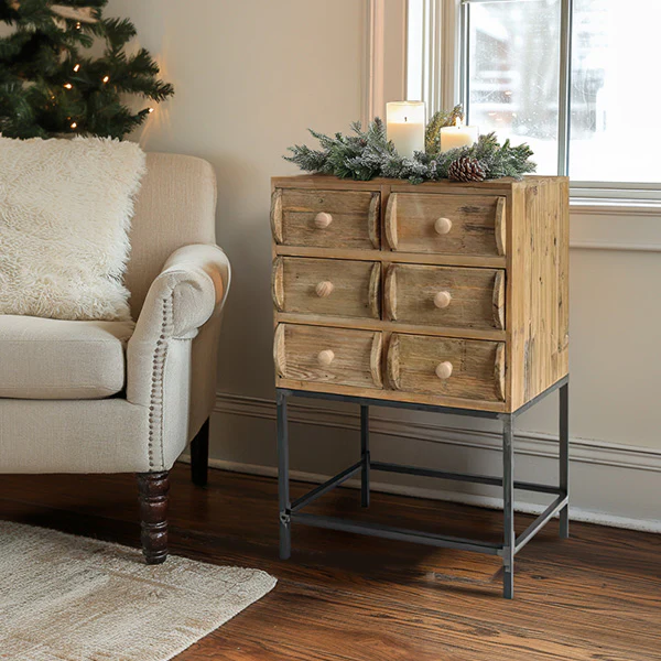 Natural Wood Cabinet with Six Drawers