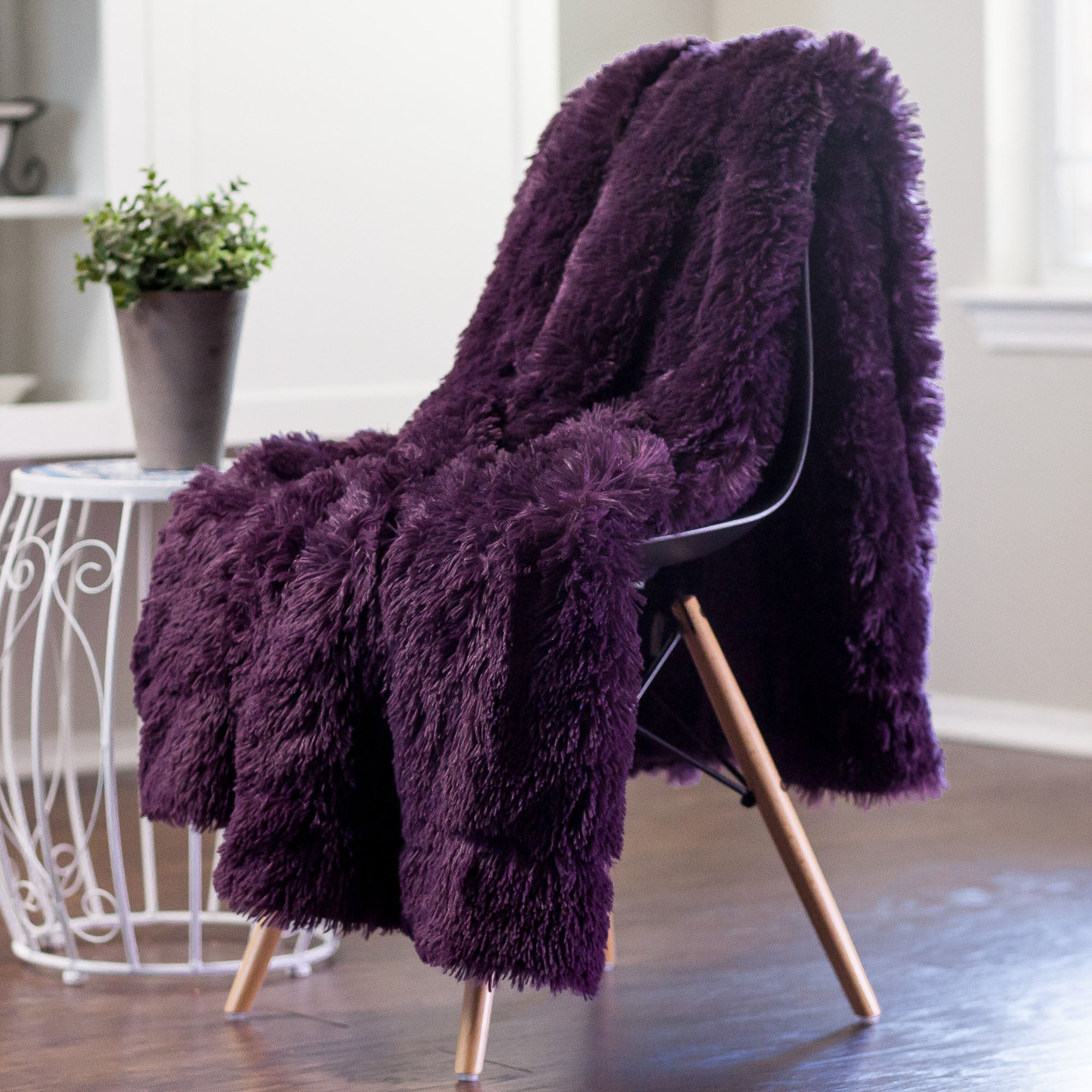 Solid Faux Long Fur Throw Blanket