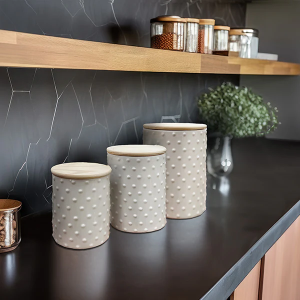 Dolomite Kitchen Canisters, Set of 3