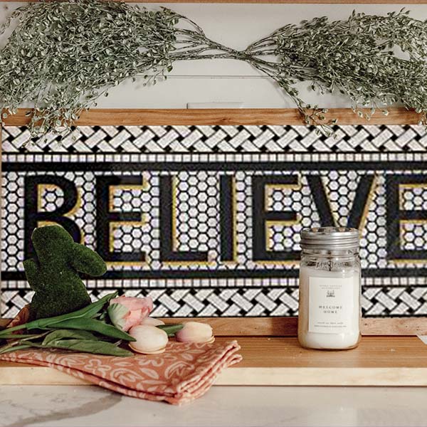 Glass Believe Sign with Wood Frame