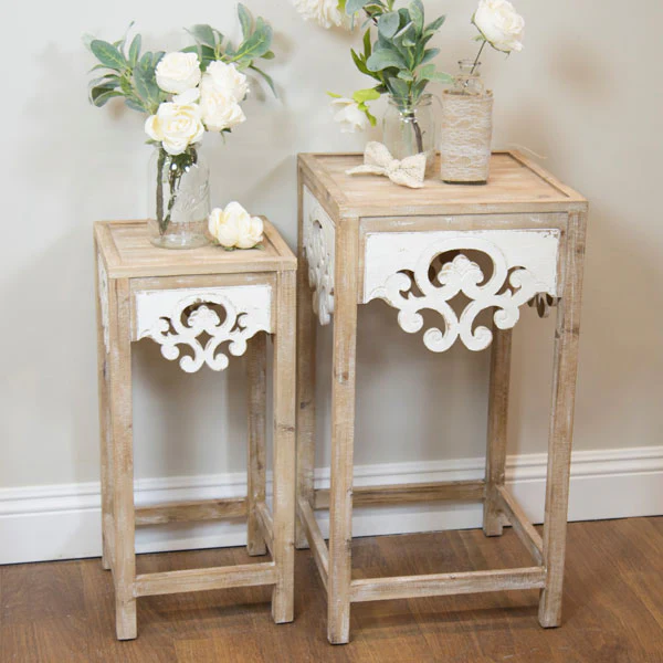 Ornate Detailed Side Tables  Set of 2