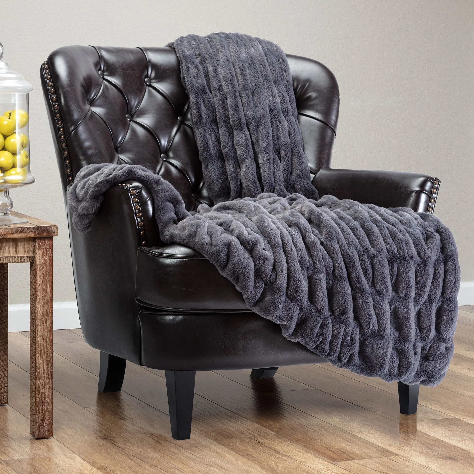 Ruched Faux Fur Throw Blanket