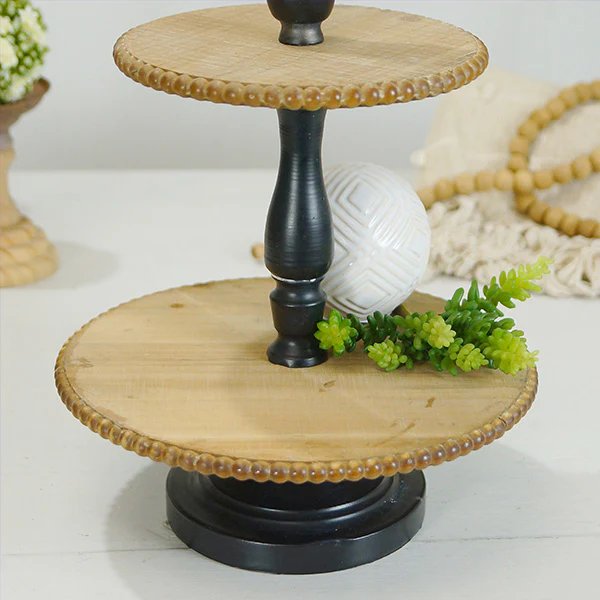 Beaded Edge Wood and Iron Two Tier Tray